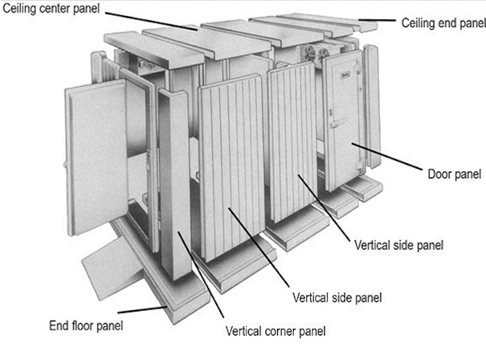التجميد السريع للتجميع المعياري للغرفة الباردة صفيحة فولاذية مجلفنة مع لوحة شطيرة مركبة PU ، غرفة باردة
